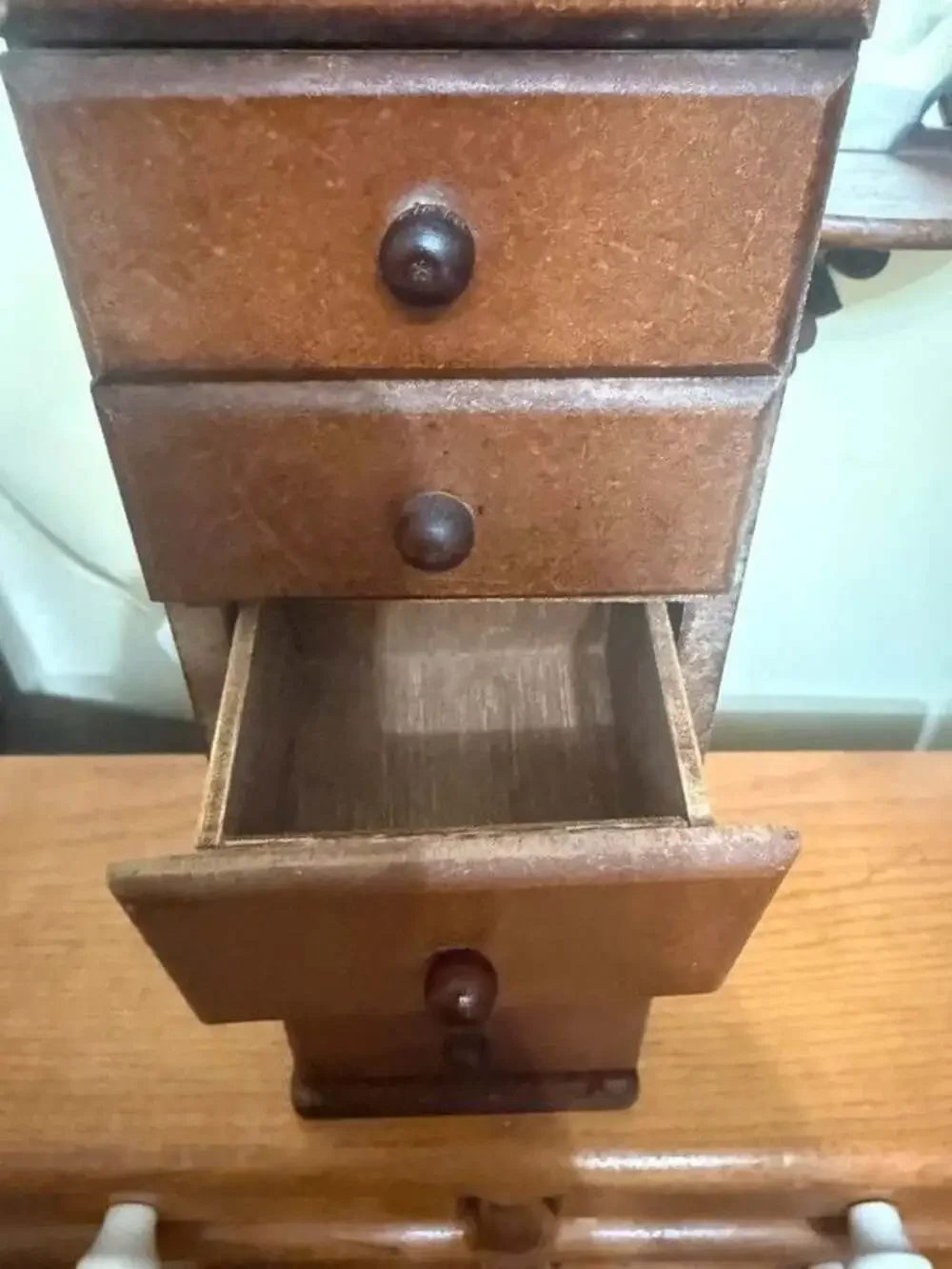 Vintage Vertical 6-Drawer Wooden Apothecary Cabinet with Heart Cutout